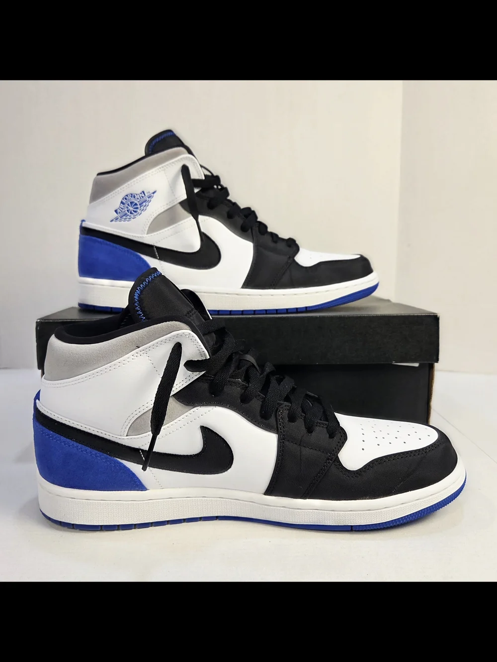 Air Jordan 1 Mid SE Men's Black White Blue Mid-Top Sneakers